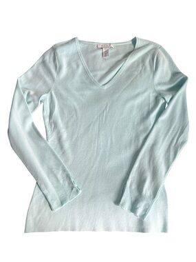 White House Black Market Sweater Womens Medium Mint V Neck Lightweight Knit